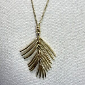 Lucky Brand Palm Leaf Necklace Feather Pendant Adjustable Long Articulated